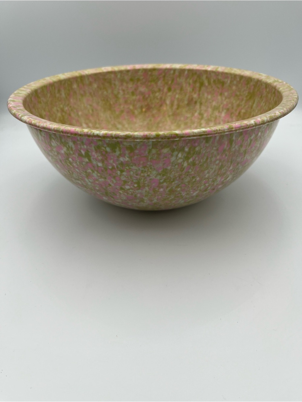 Vtg 10" Melamine Speckled Confetti Pink Green Beige Mixing Bowl Spatterware